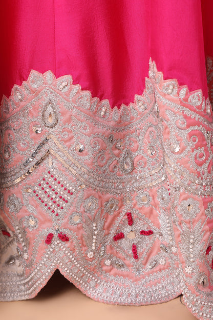 Magenta Silk Lehenga Saree With Mirror And Pearl Work Blouse And Pure Silk Pallu