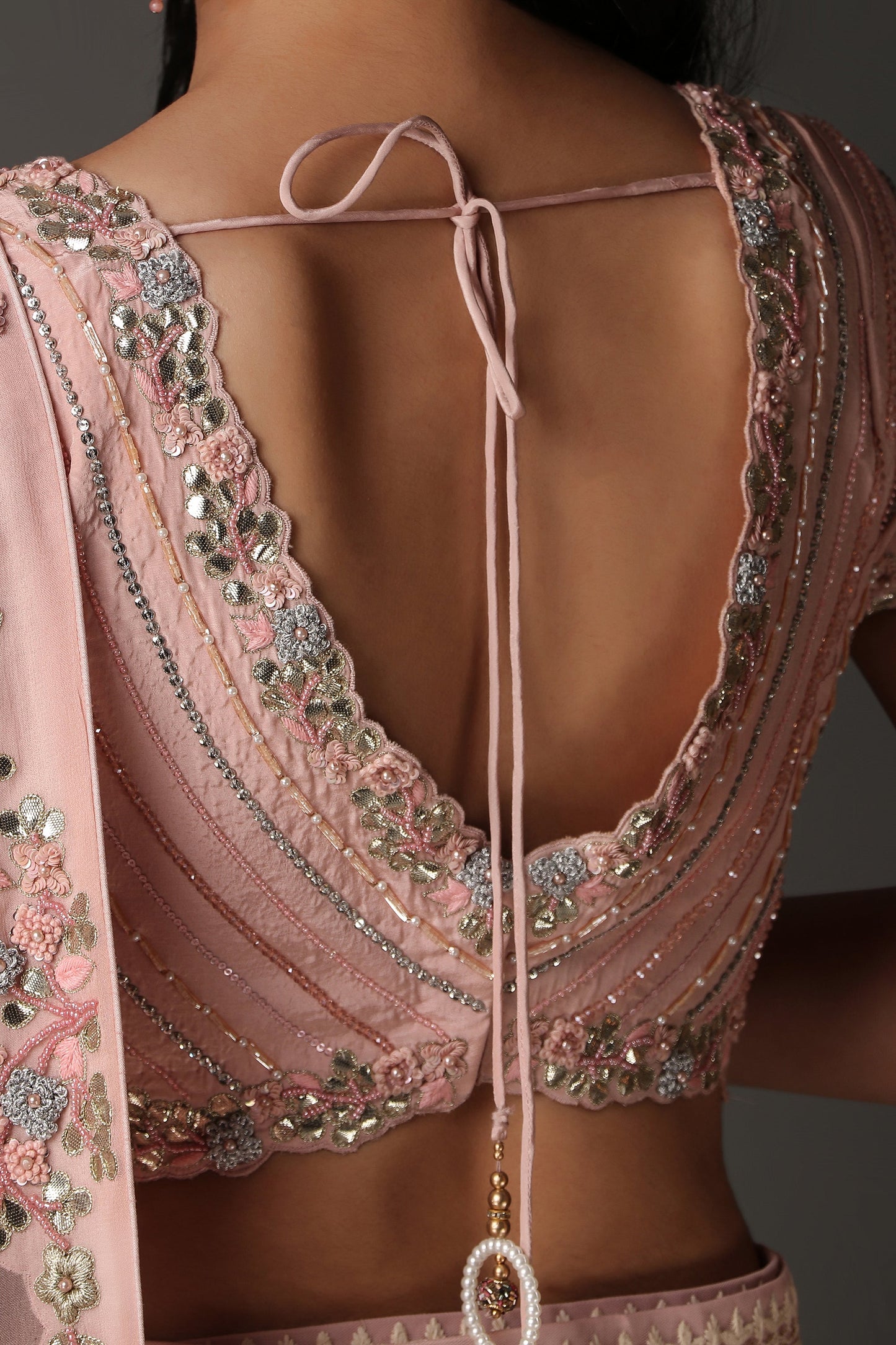 Pink Lucknowi Lehenga Saree In Georgette With Gotta Cutdana Sequins And Pearl Work