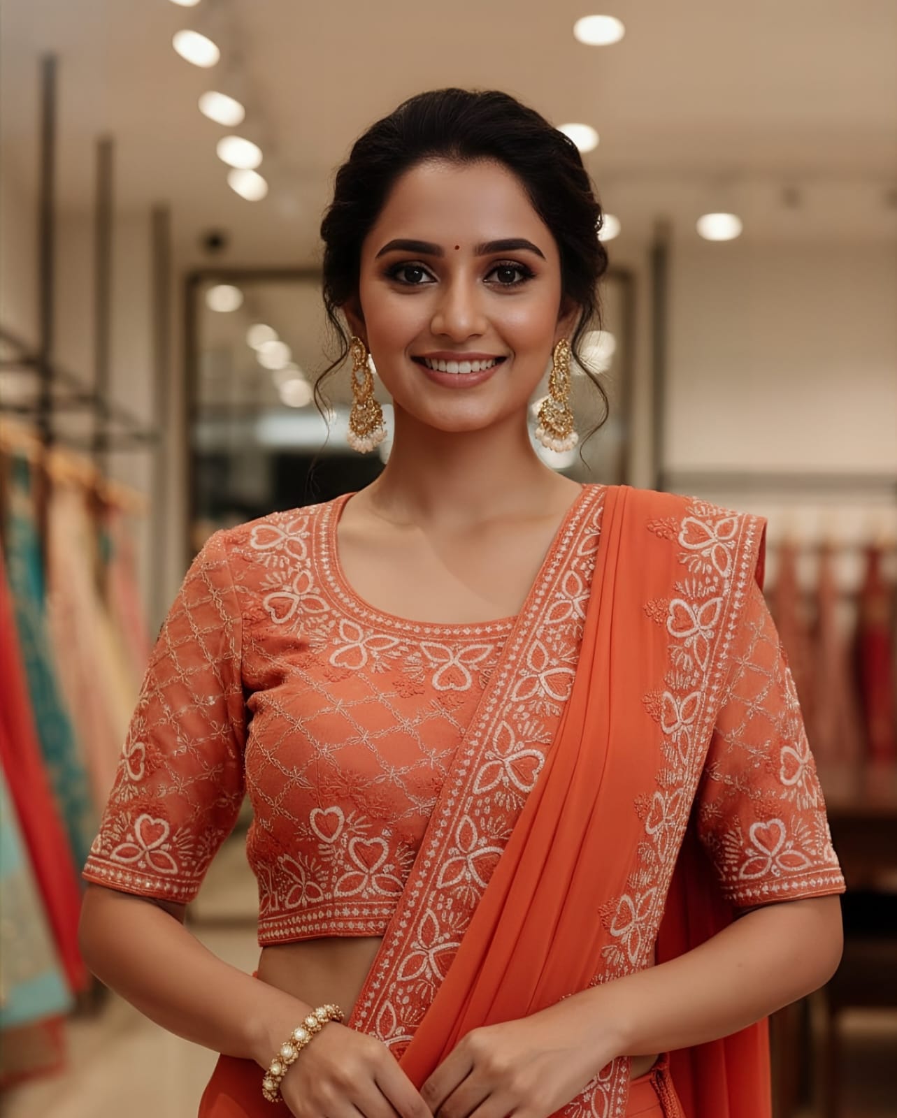 Carrot Orange Lehenga Saree With Thread Sequin And Pearl Embroidery