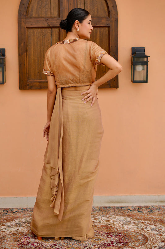 Mouse Tissue Drape Saree with Heavy Handwork Blouse and Short Organza Jacket
