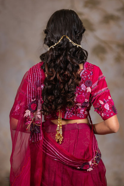 Luxury Wine Lehenga Saree with Heavy Zari Work and Handcrafted Silk Blouse