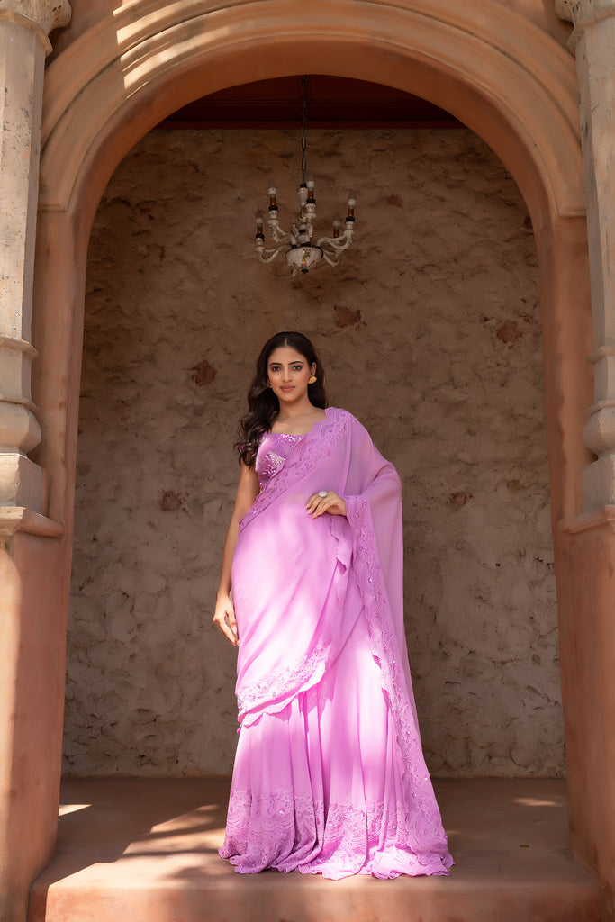 Lilac Drape Saree with Chandelier Border