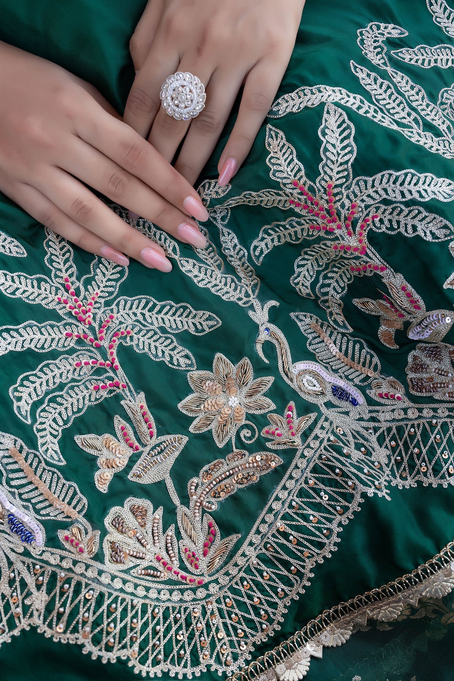 Green Silk Lehenga Saree With Gold Embroidery And Heavy Border Work