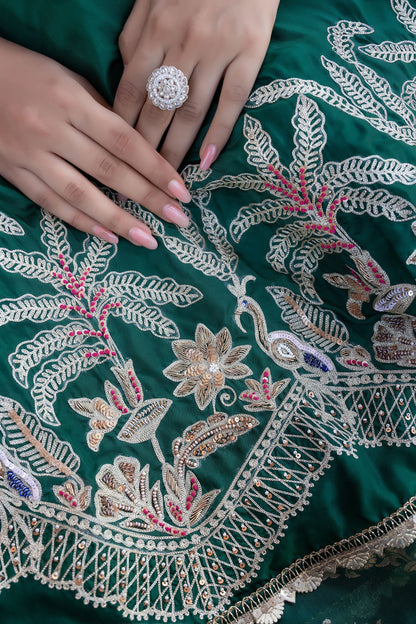 Green Silk Lehenga Saree With Gold Embroidery And Heavy Border Work