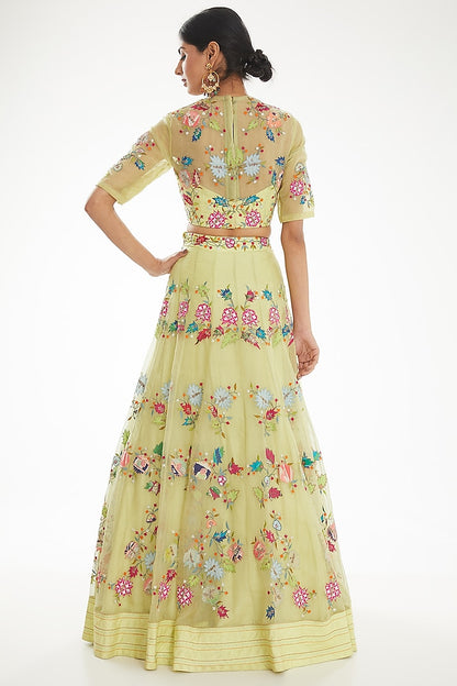 Grape Green Lehenga with Multicolor Patch Work Blouse and Dupatta