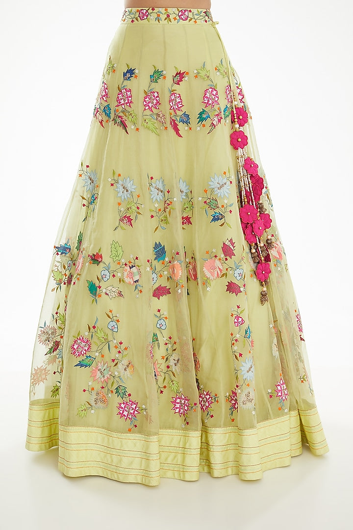 Grape Green Lehenga with Multicolor Patch Work Blouse and Dupatta