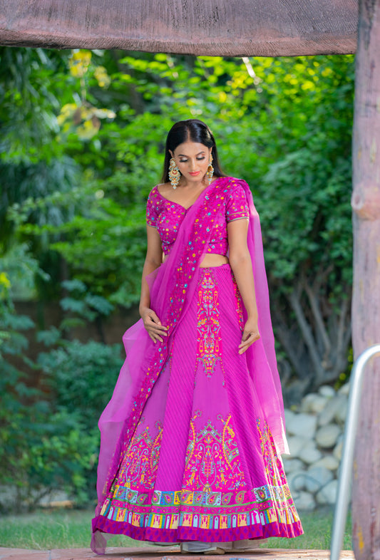 Designer Purple Kashmiri Lehenga Choli With Intricate Hand Embroidery
