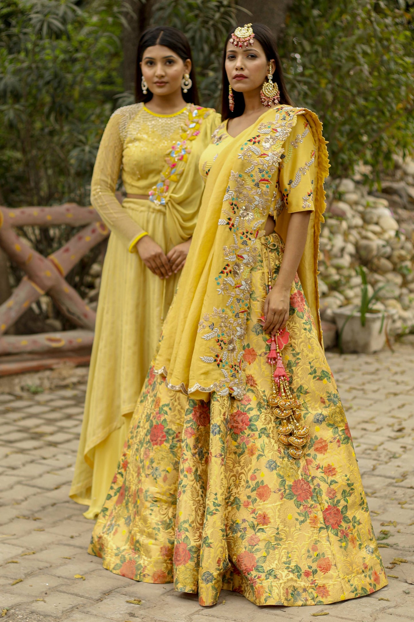 Floral Brocade Lehenga Set with Matching Blouse and Dupatta