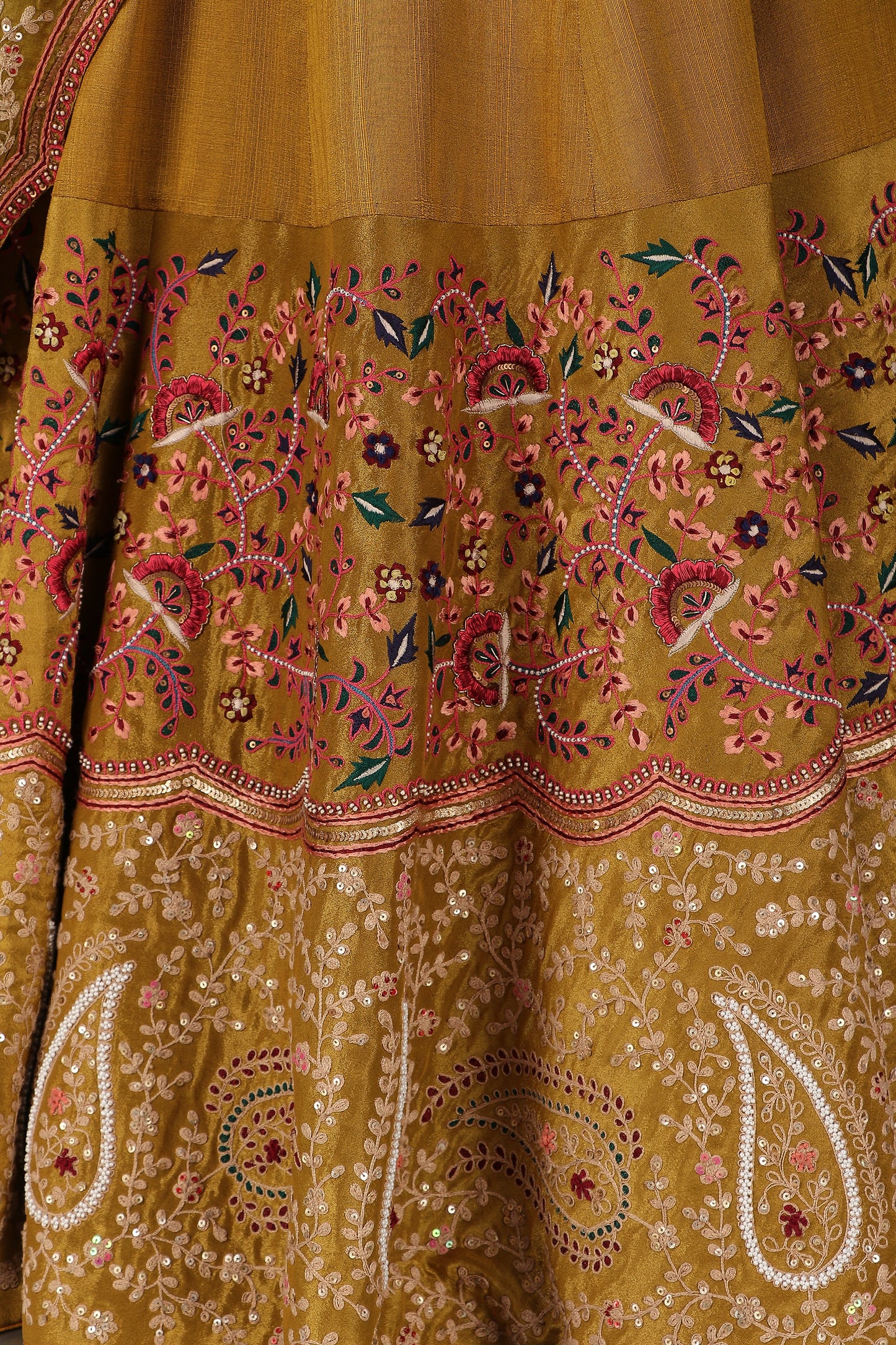 Golden Green Luxury Lehenga Choli with Elegant Maroon Blouse