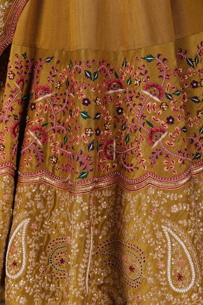 Golden Green Luxury Lehenga Choli with Elegant Maroon Blouse