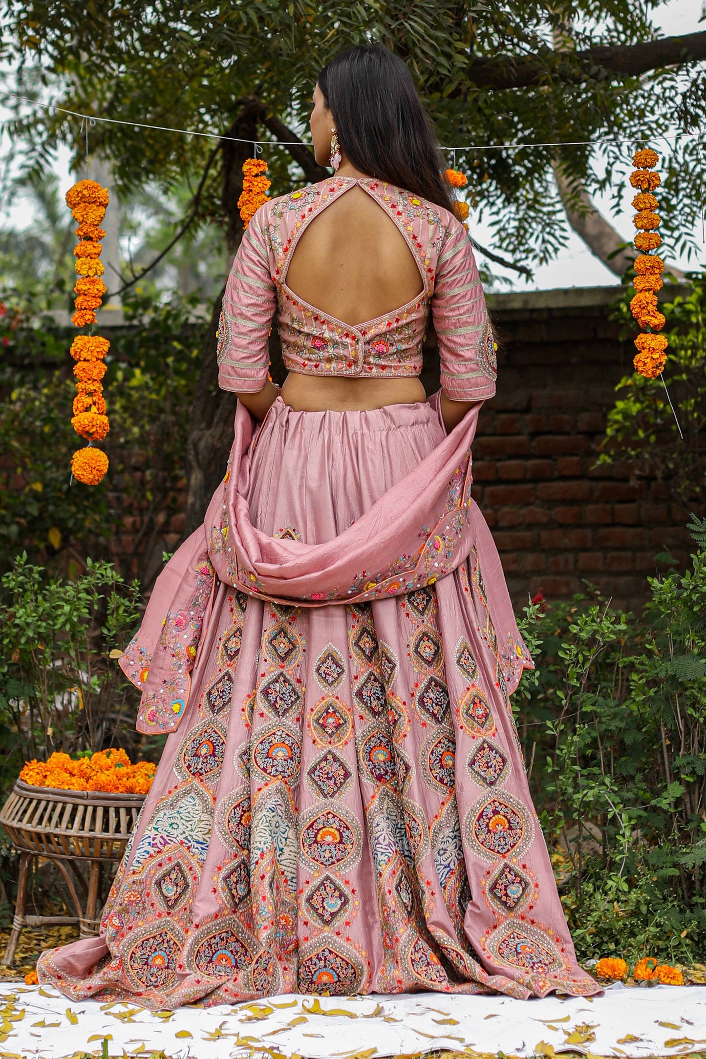Luxury Onion Pink Lehenga Ensemble with Heavy Embroidery on Blouse and Dupatta