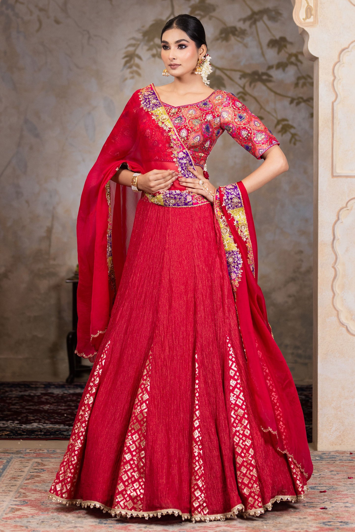 Premium Crushed Tissue Lehenga Set with Intricate Embroidery Organza Dupatta