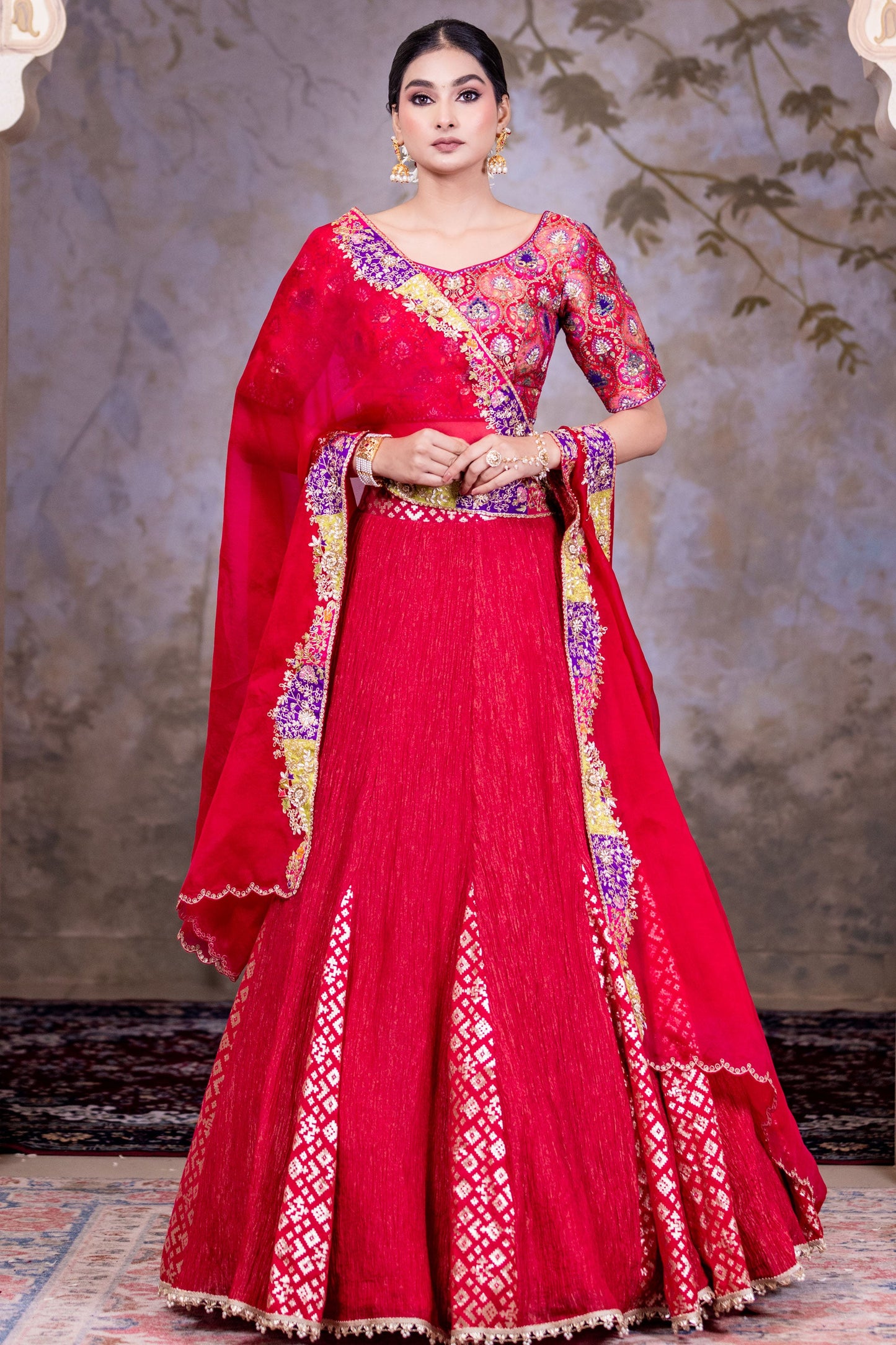 Premium Crushed Tissue Lehenga Set with Intricate Embroidery Organza Dupatta