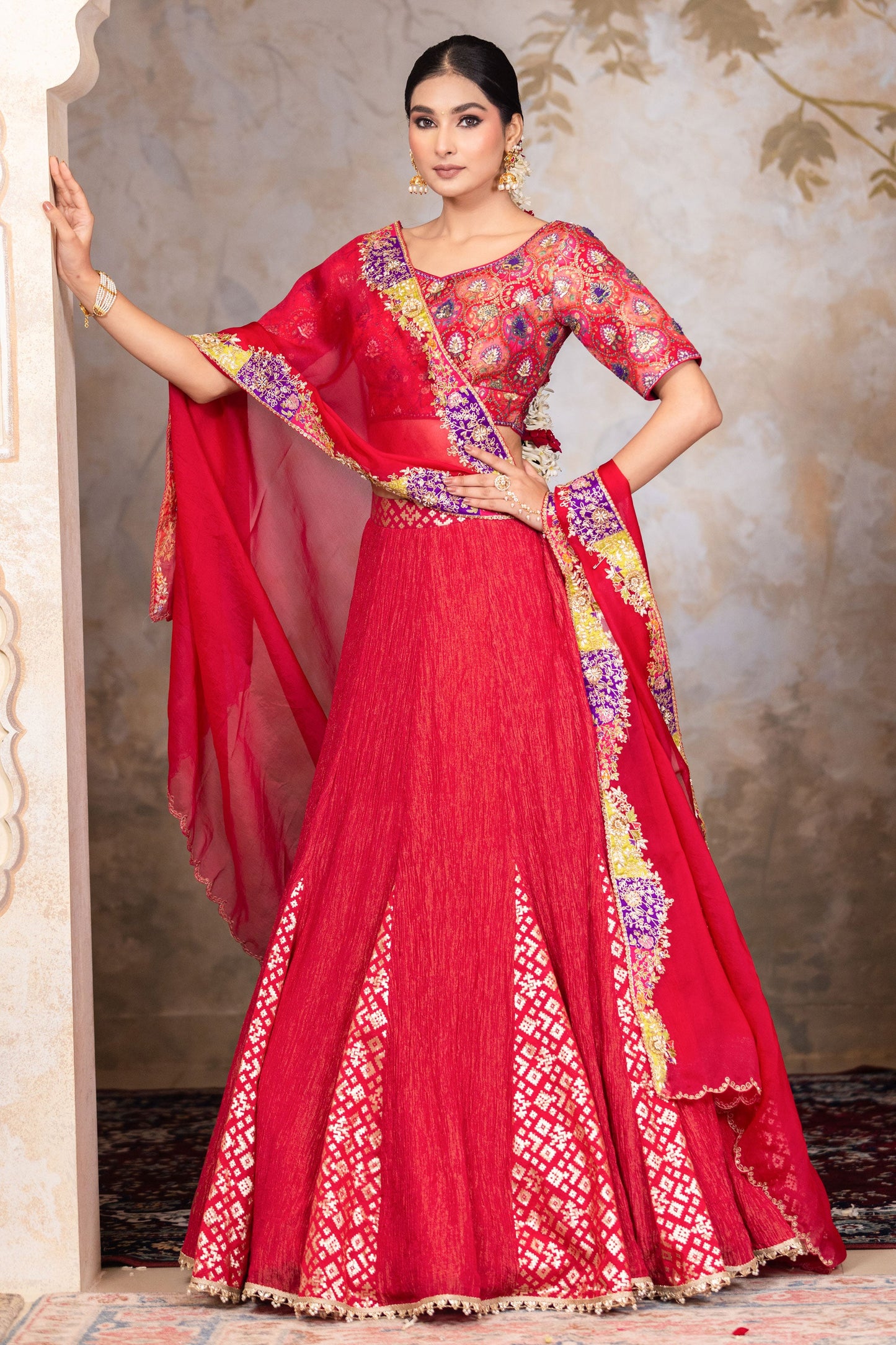 Premium Crushed Tissue Lehenga Set with Intricate Embroidery Organza Dupatta