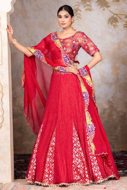 Premium Crushed Tissue Lehenga Set with Intricate Embroidery Organza Dupatta