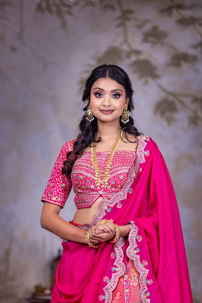 Royal Magenta Brocade Lehenga with Heavy Zari Embellished Blouse and Silk Dupatta