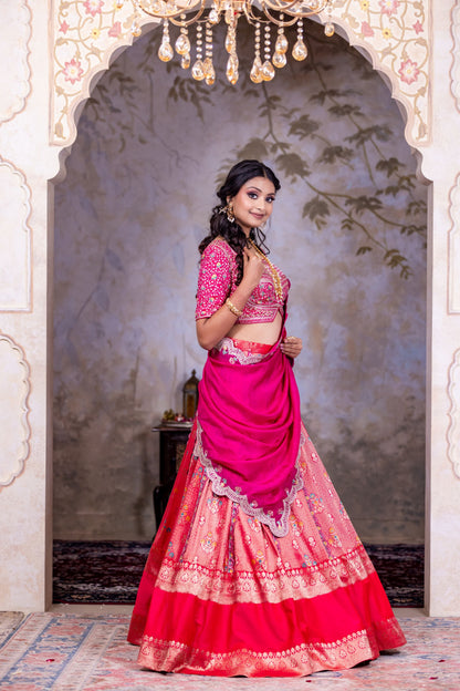 Royal Magenta Brocade Lehenga with Heavy Zari Embellished Blouse and Silk Dupatta
