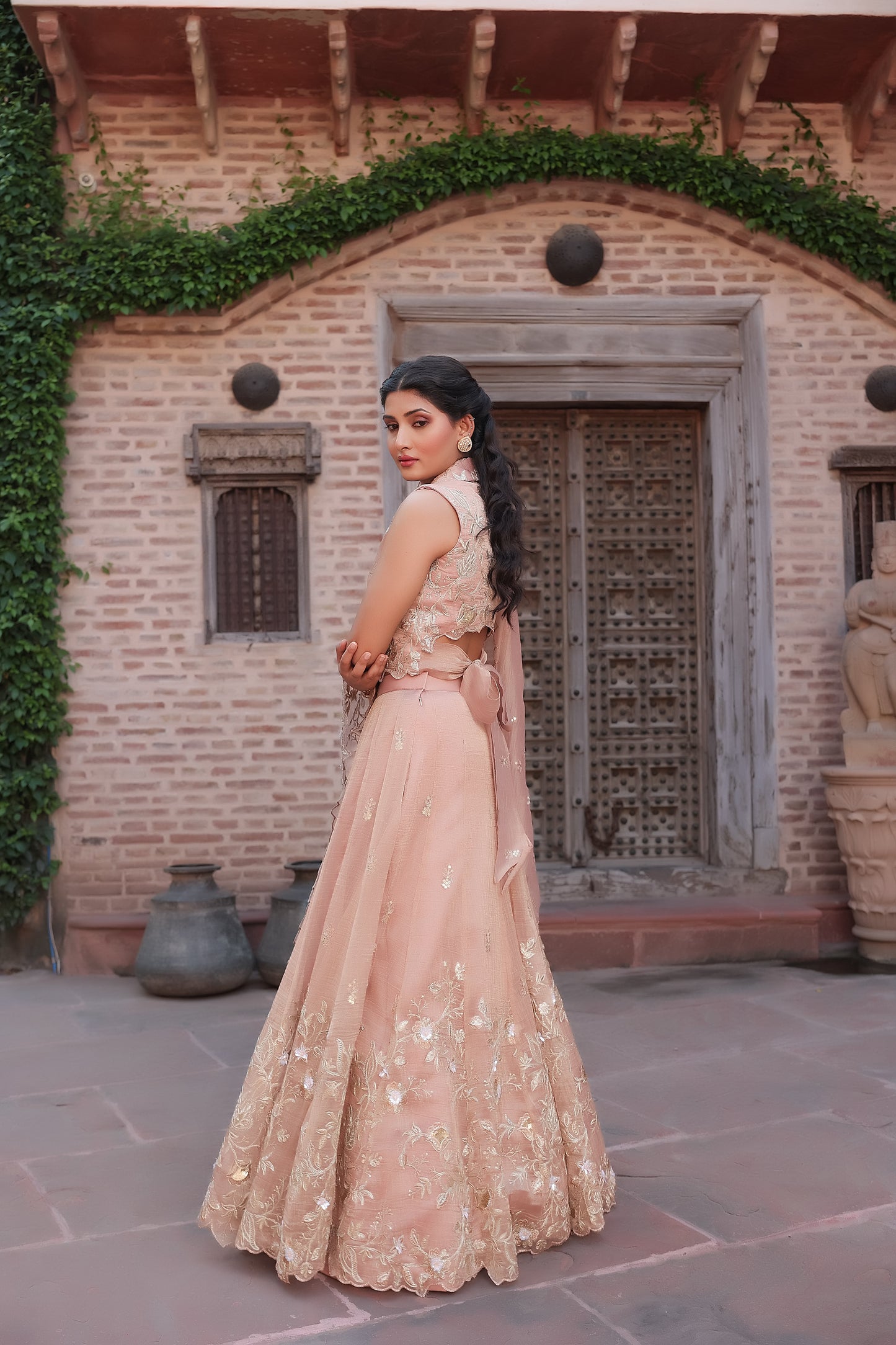 Onion Pink Lehenga Choli with Embellished Blouse and Matching Dupatta