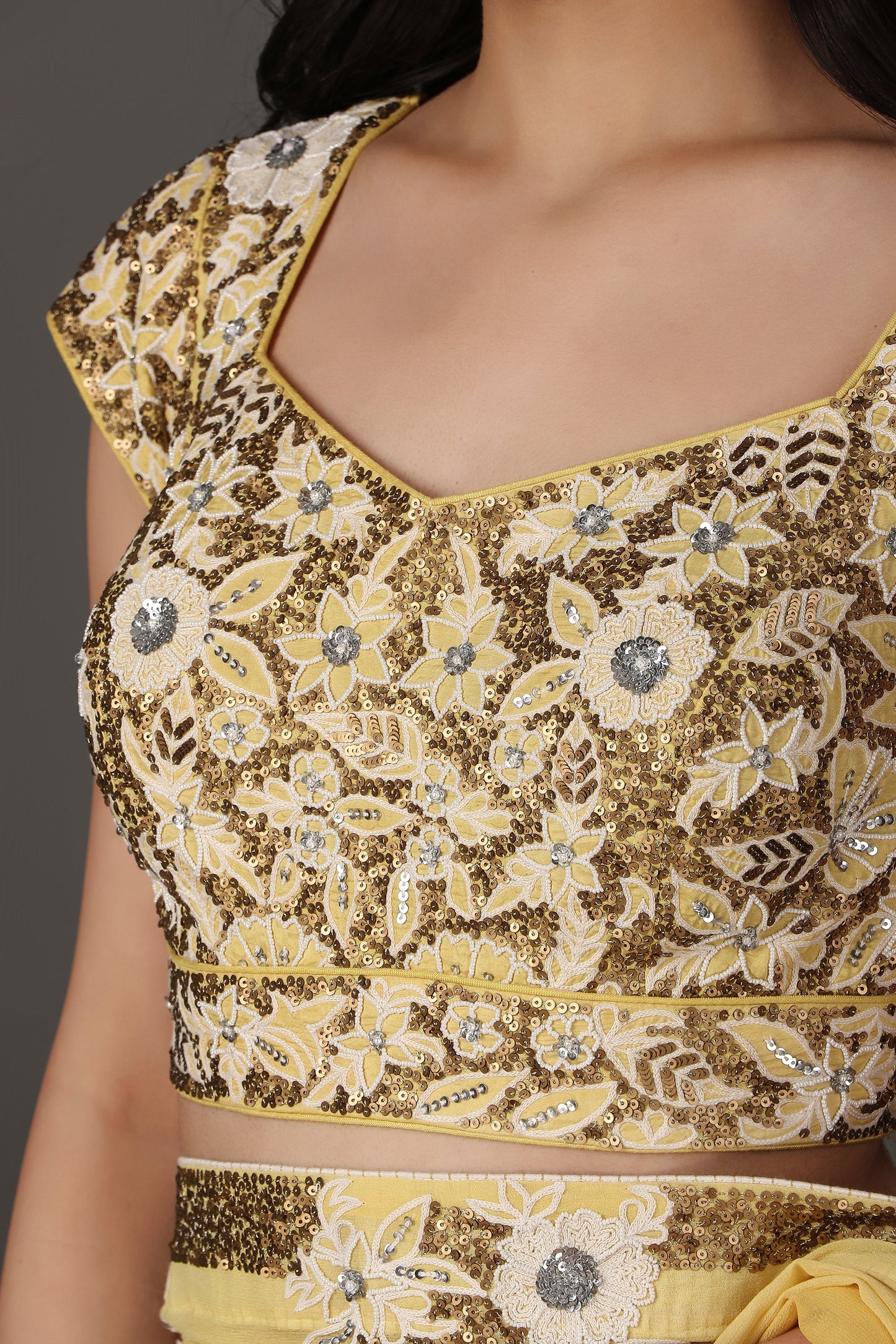 Soft Yellow Floral Embroidered Saree with Elegant Border and Sheer Finish