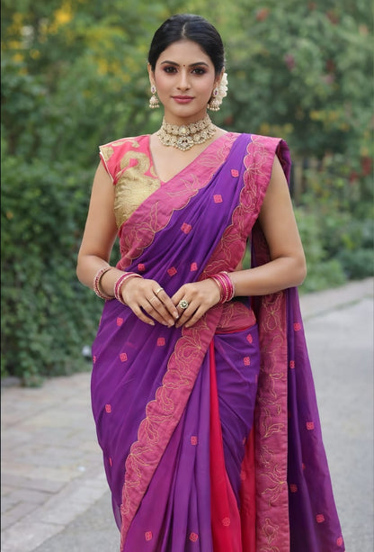 Purple Saree with Elegant Wine Border