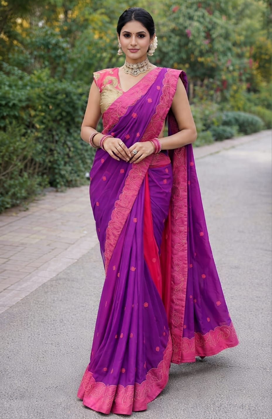 Purple Saree with Elegant Wine Border