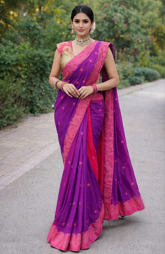 Purple Saree with Elegant Wine Border
