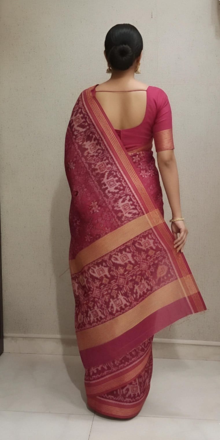 Mouvish Pink Double Ikat Handwoven Saree