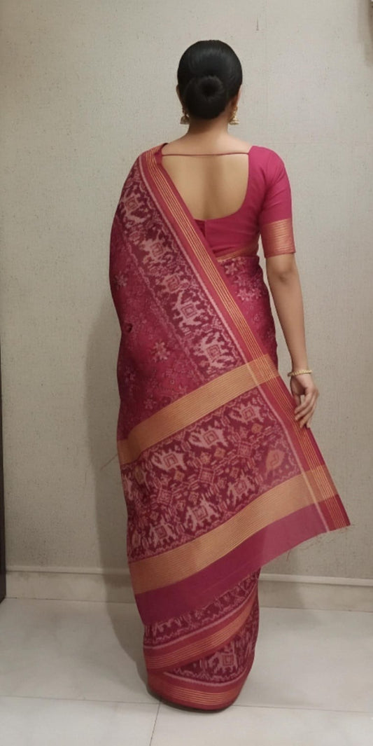 Mouvish Pink Double Ikat Handwoven Saree