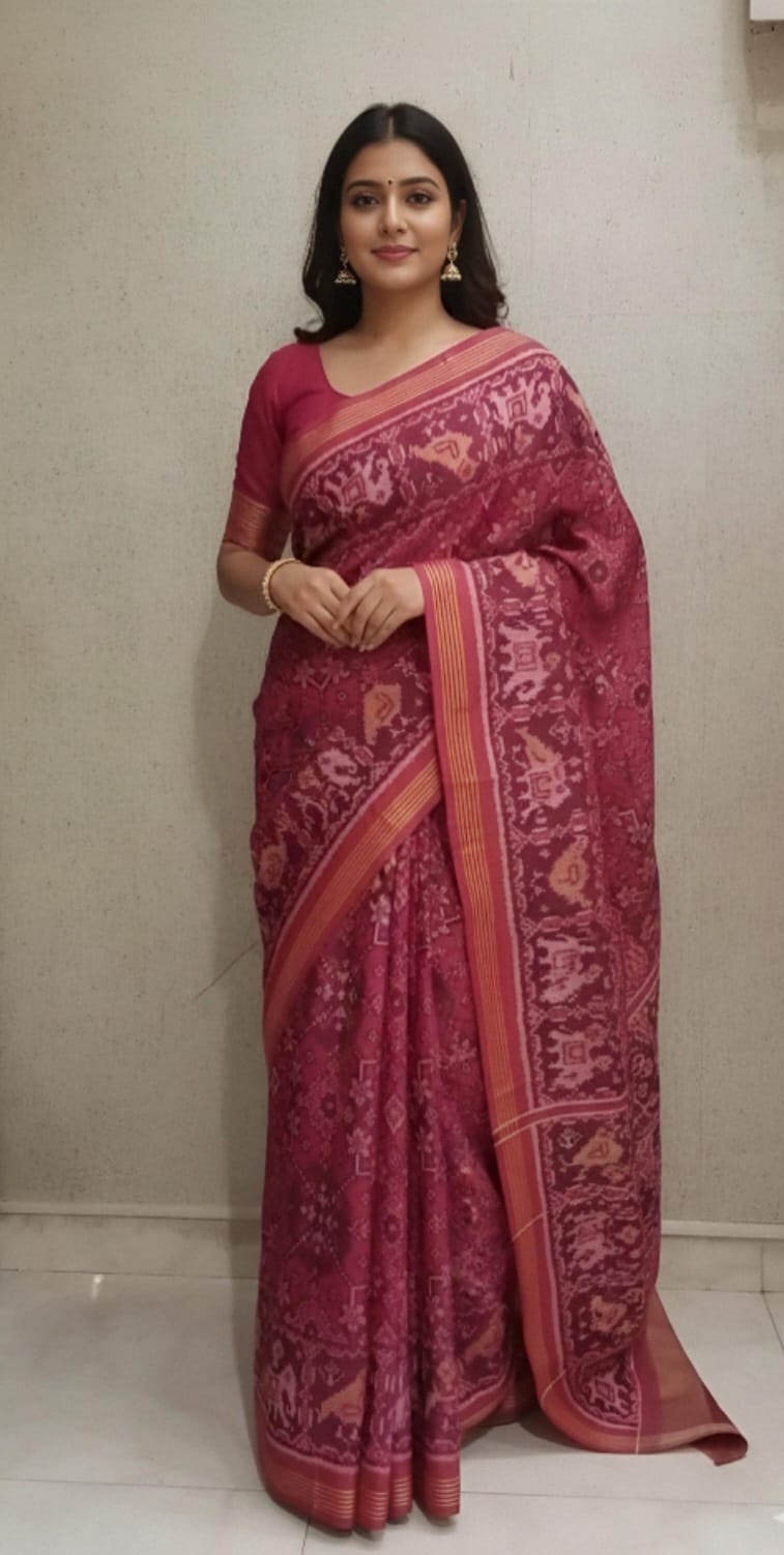 Mouvish Pink Double Ikat Handwoven Saree