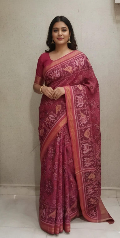 Mouvish Pink Double Ikat Handwoven Saree