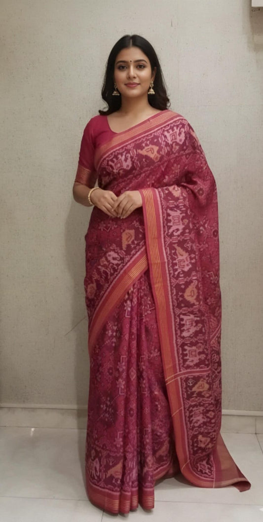 Mouvish Pink Double Ikat Handwoven Saree