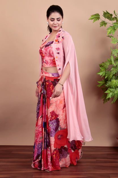A vibrant multicolor floral printed Indo-western set