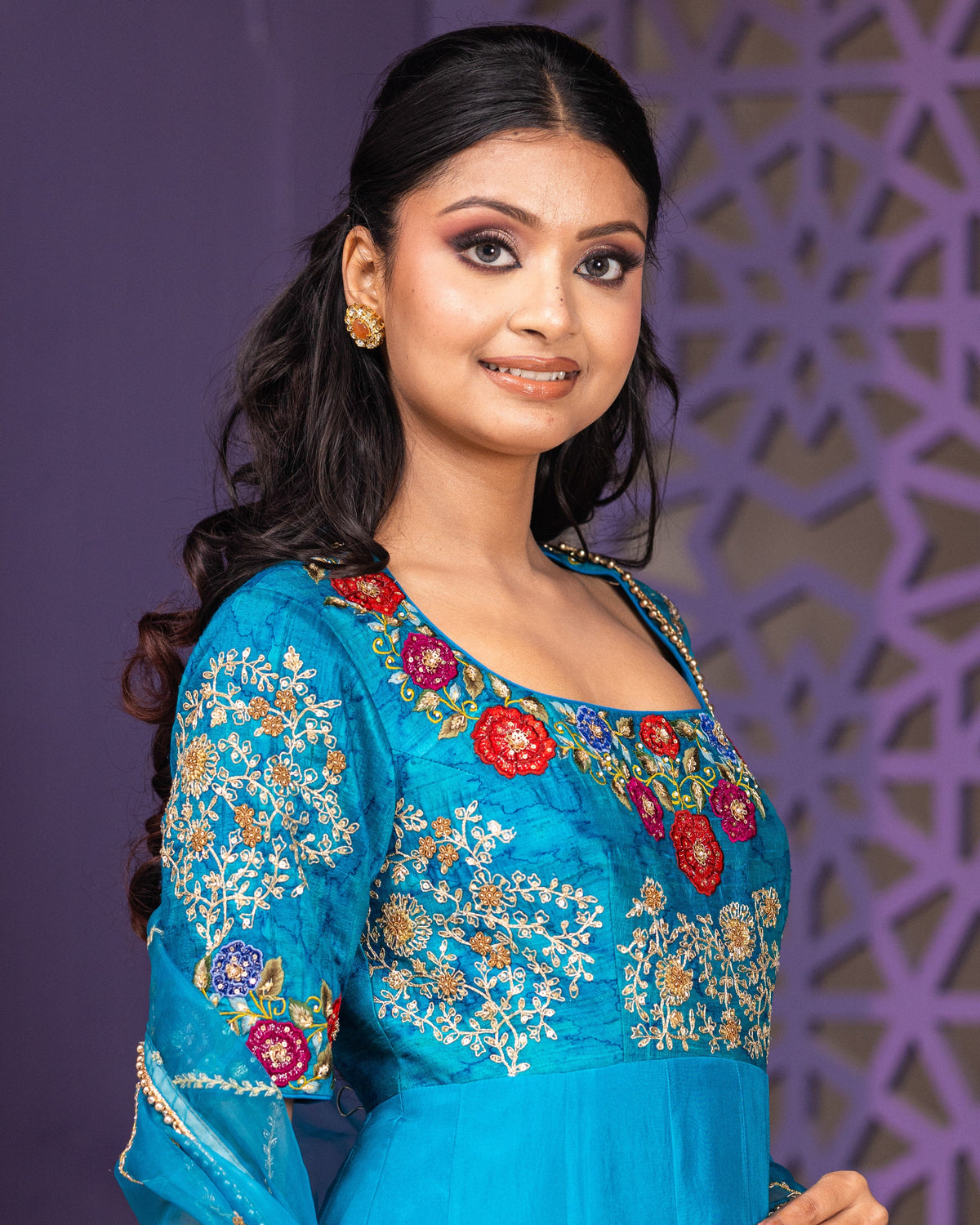 Peacock Blue raw silk anarkali