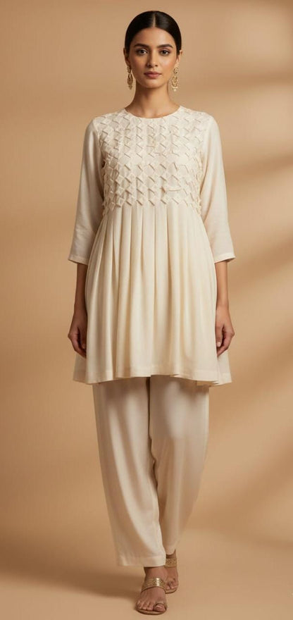Off White Corset Top With Fabric Manipulation Work