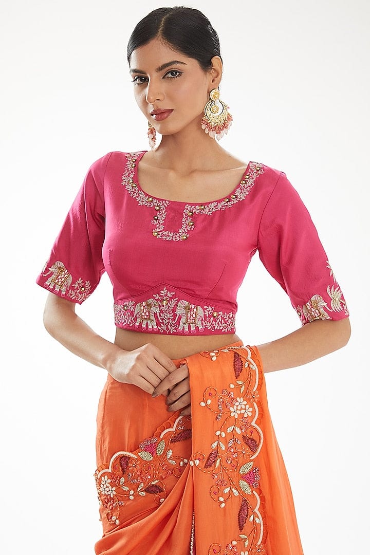 Luxury Orange Silk Lehenga Saree Adorned With Cutdana Pearl Zari And Sequins