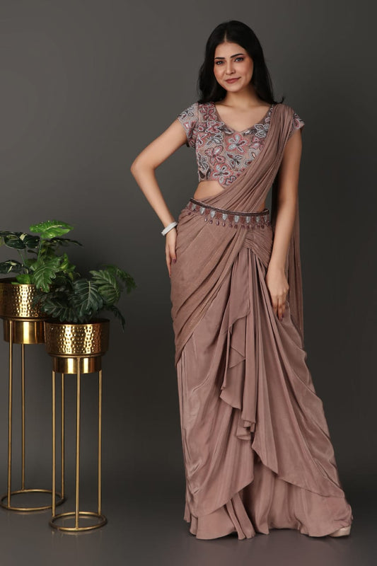 Luxury Pearl and Cutdana Crystal Mouse Drape Saree for Women