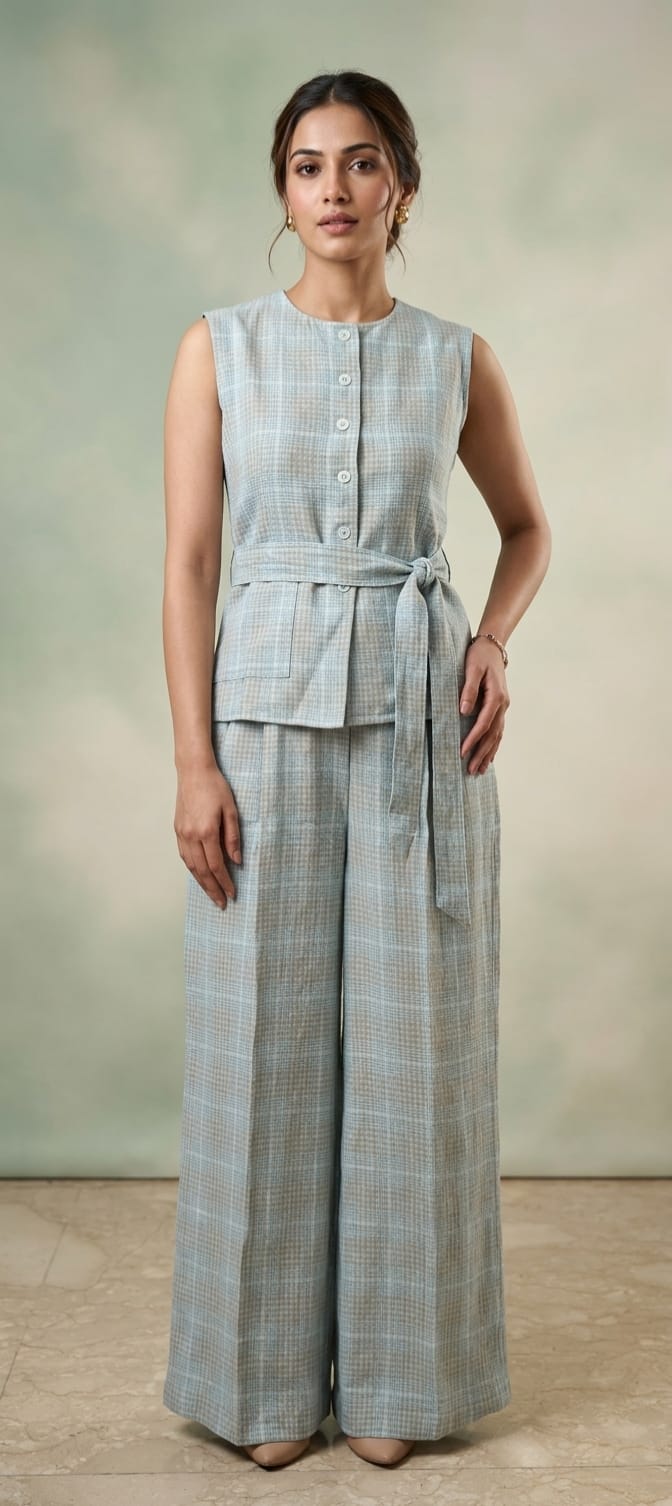 Powder blue checkered co-ord set