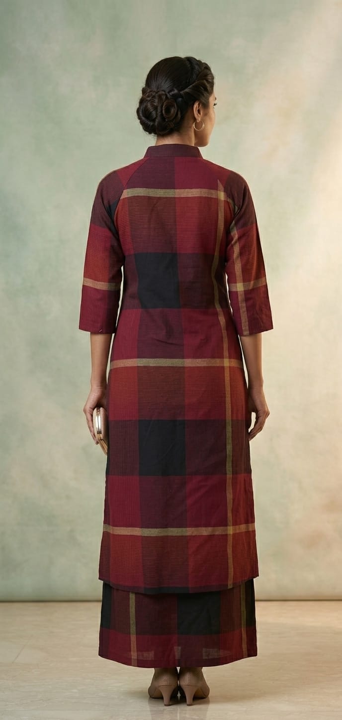 Deep Maroon Bold Plaid Co-ord set