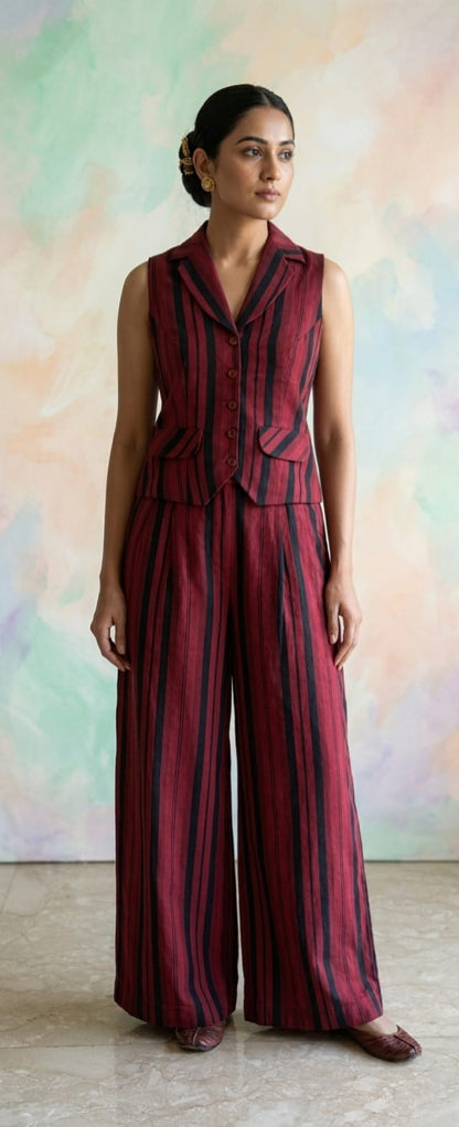 Deep maroon and Black striped pattern co-ord set