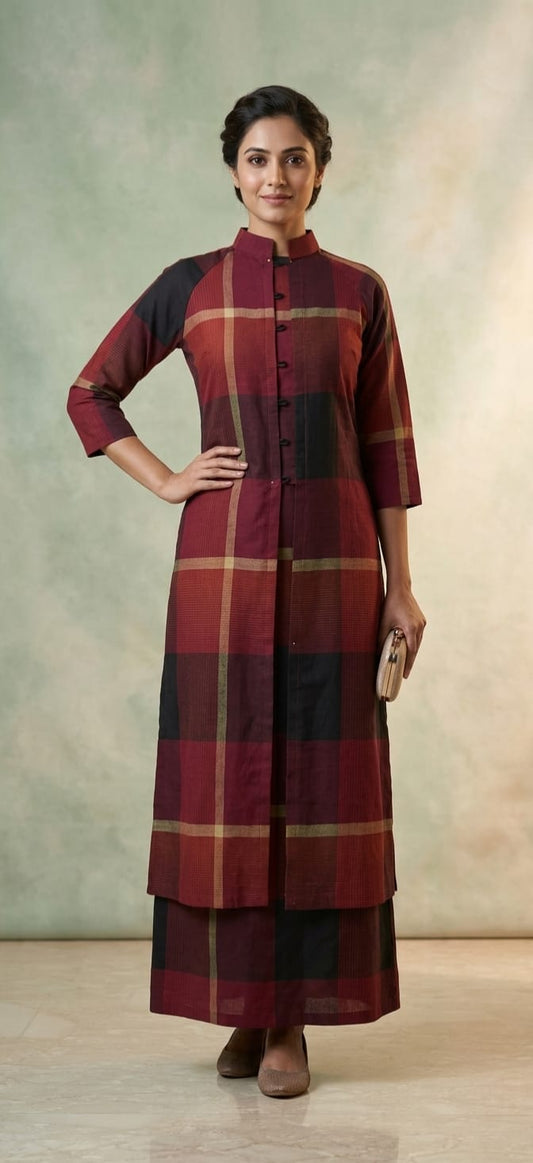 Deep Maroon Bold Plaid Co-ord set