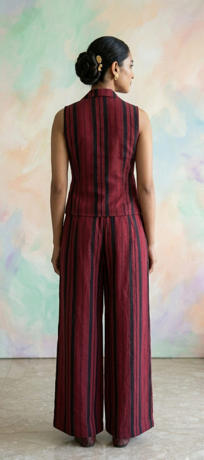 Deep maroon and Black striped pattern co-ord set