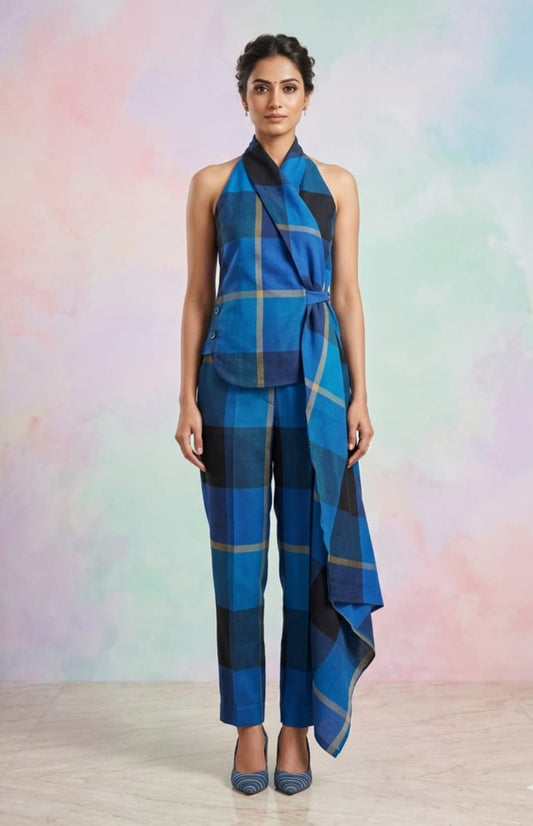 Navy  Blue Checkend Co-ord Set
