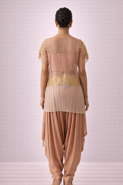 3pc Pleated Dhoti with organza tissue jacket & bustier