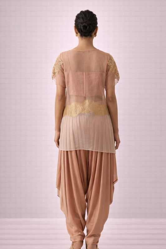 3pc Pleated Dhoti with organza tissue jacket & bustier