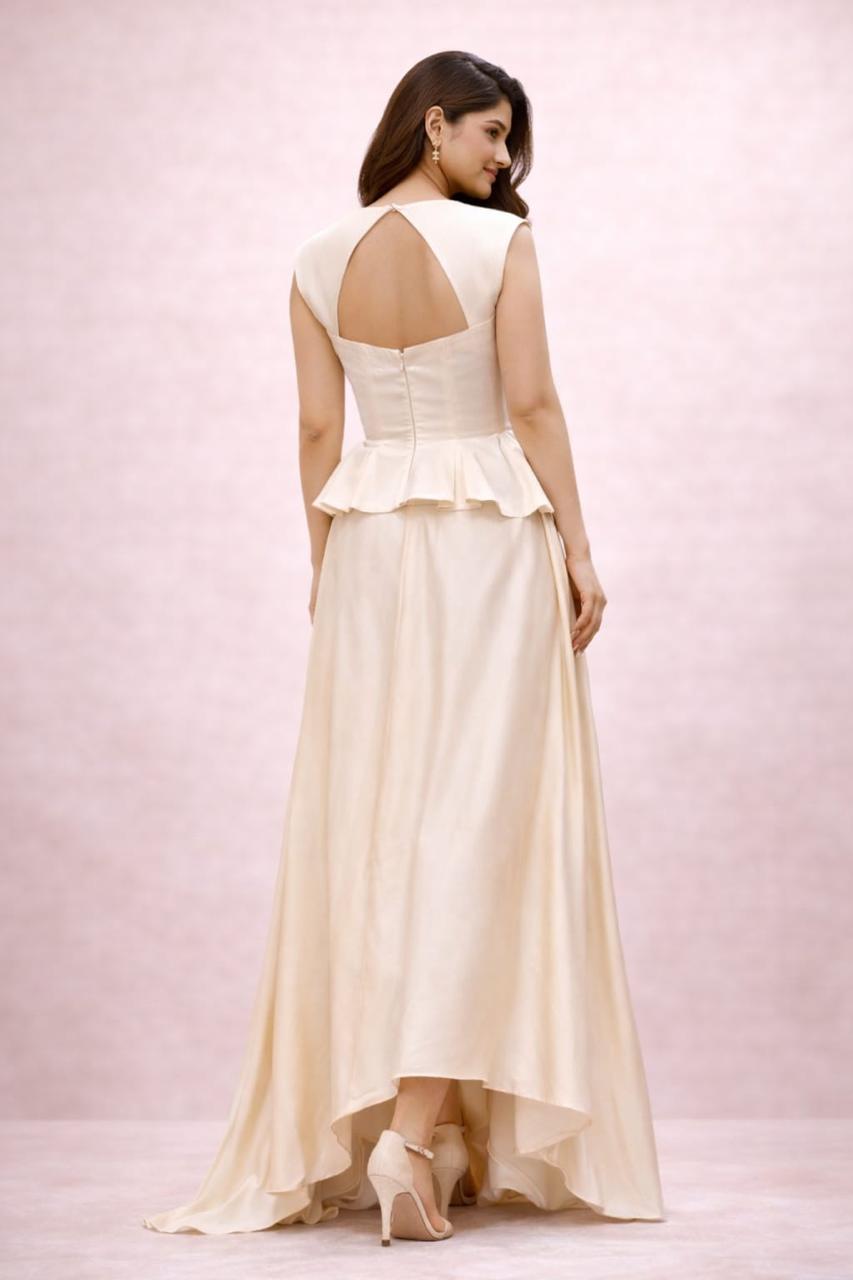 Off white peplum Boning top with asymmetrical skirt