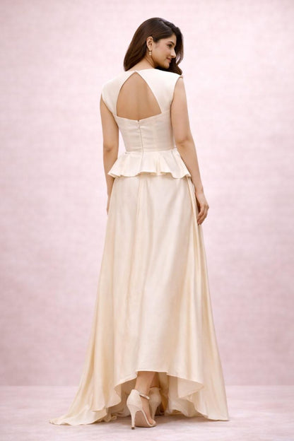 Off white peplum Boning top with asymmetrical skirt