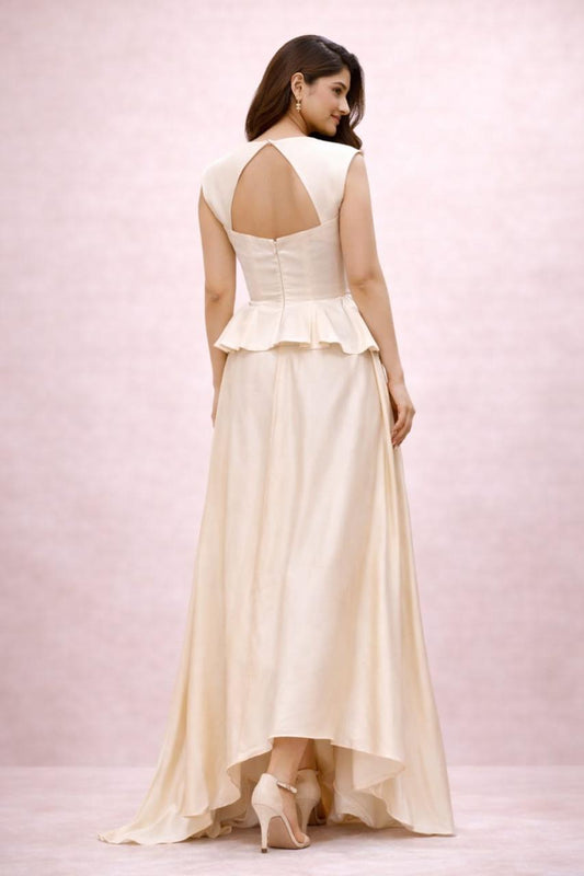 Off white peplum Boning top with asymmetrical skirt