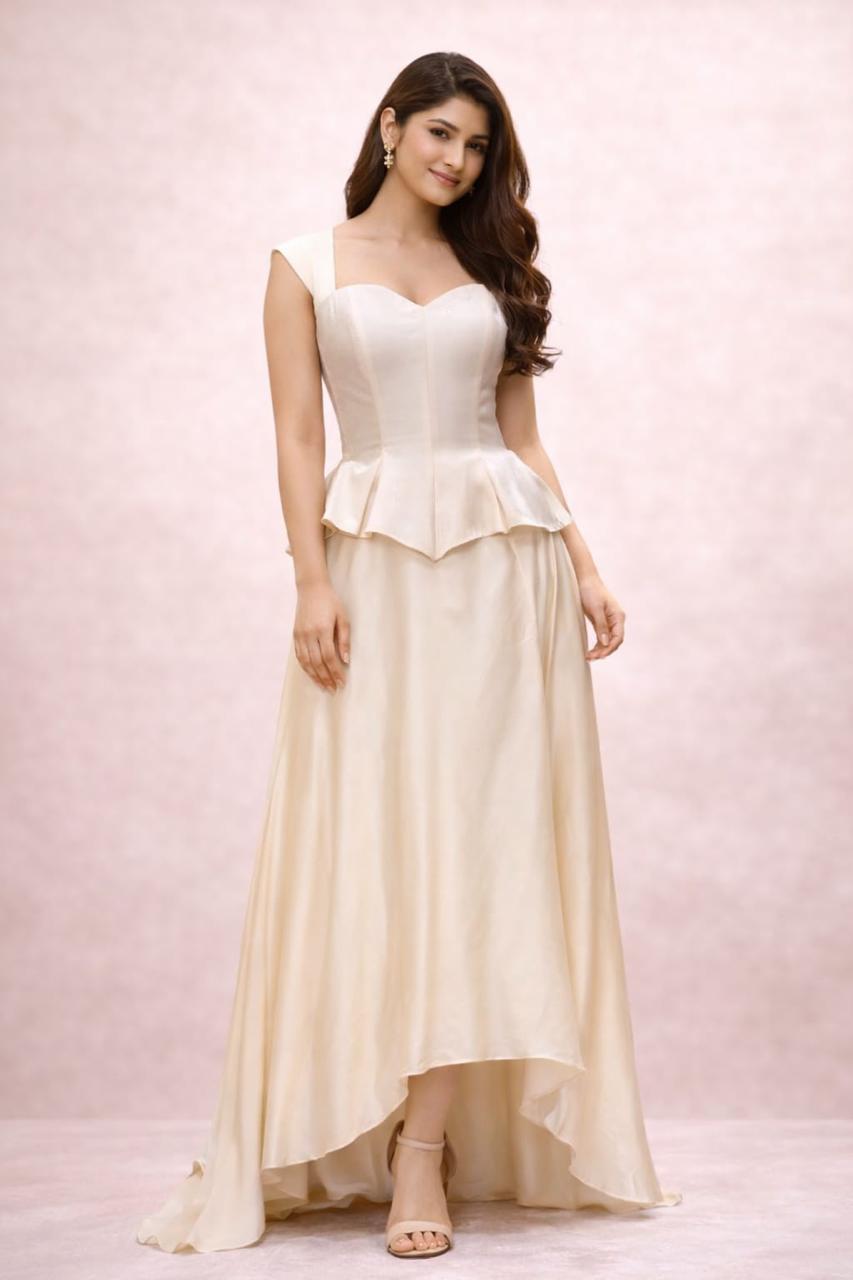 Off white peplum Boning top with asymmetrical skirt