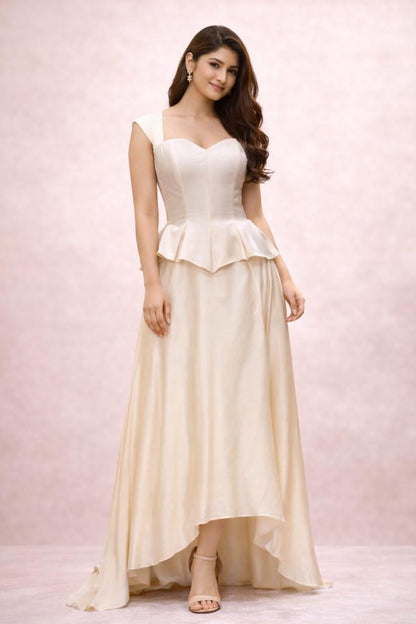 Off white peplum Boning top with asymmetrical skirt