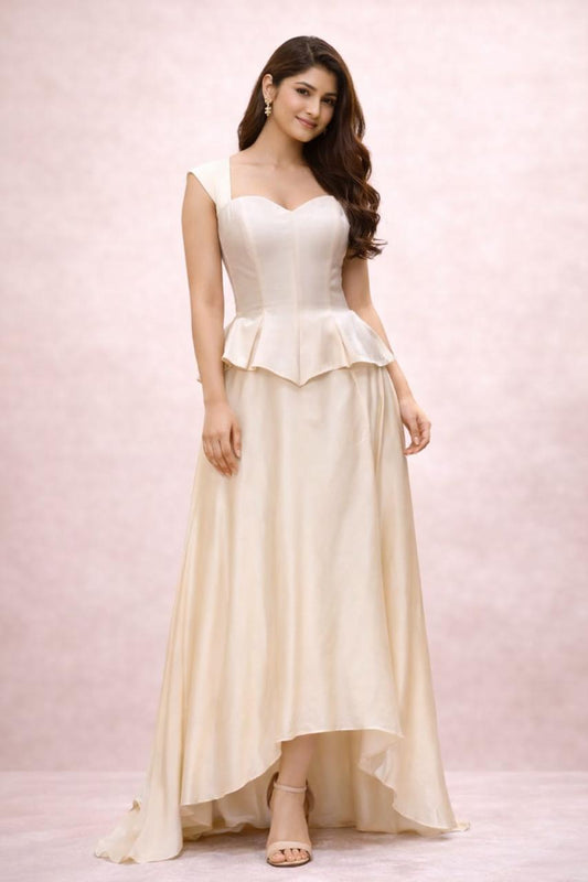 Off white peplum Boning top with asymmetrical skirt